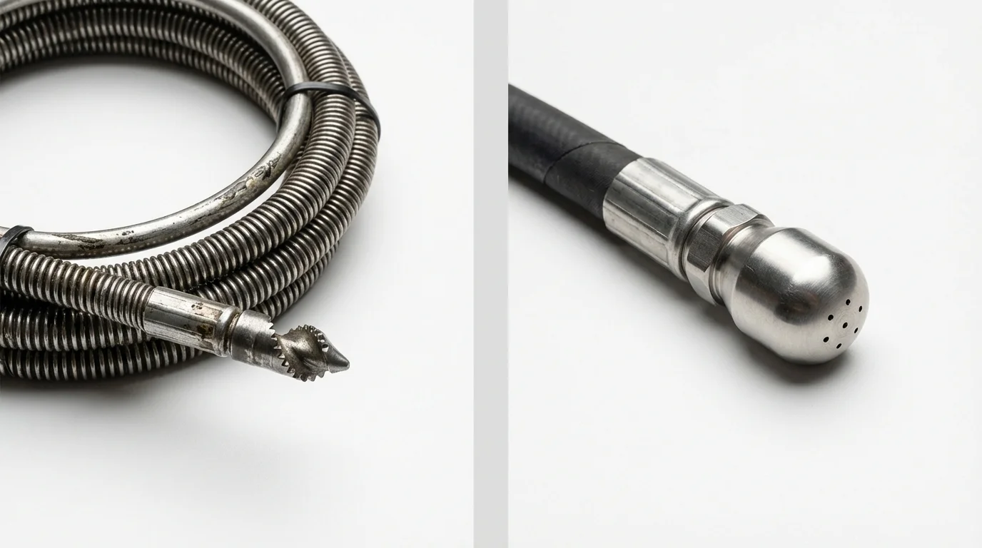Drain snake cable and hydro jetting nozzle used for drain cleaning in Cripple Creek, CO